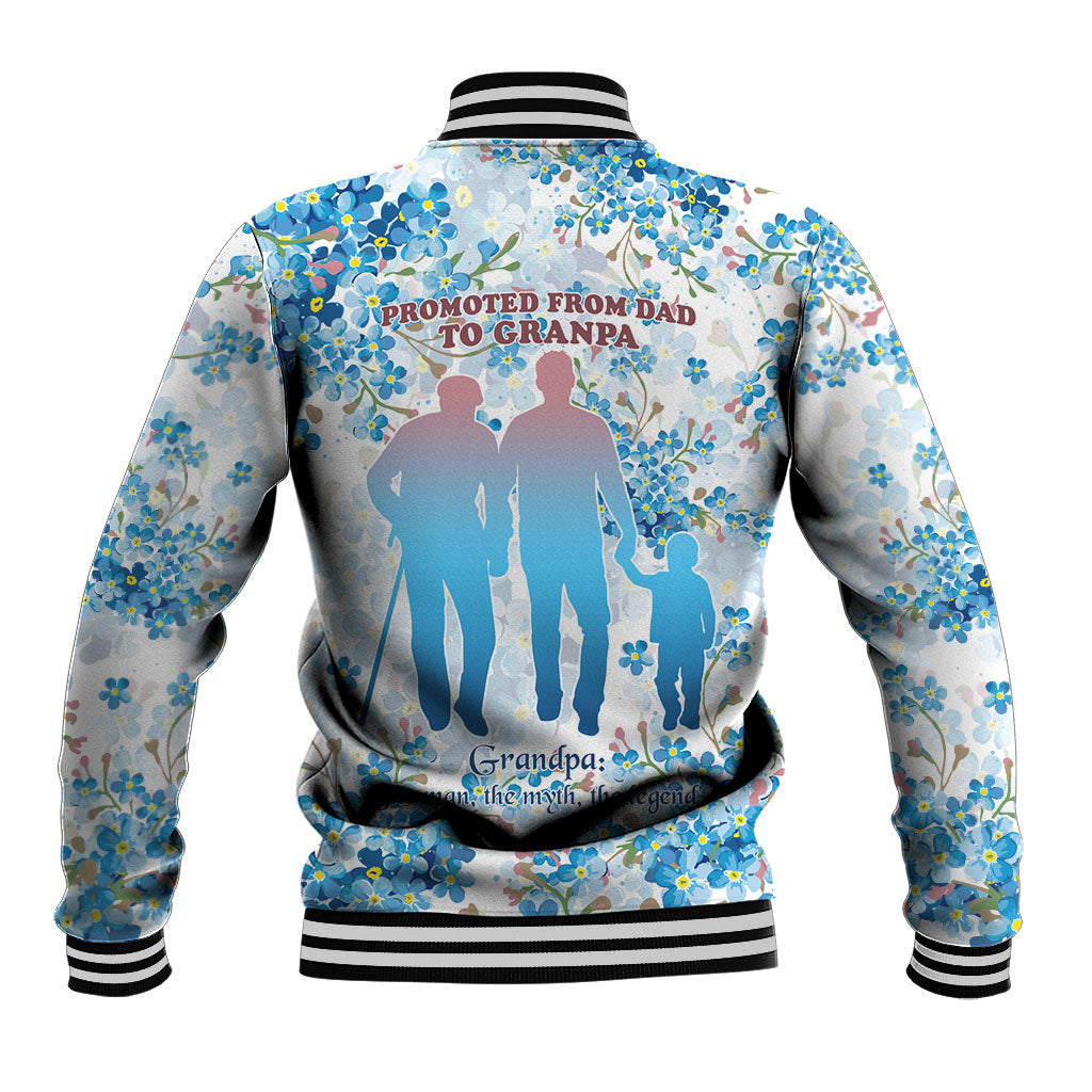 Promoted To Grandparents Baseball Jacket Family Generations Blue Floral Silhouette Art