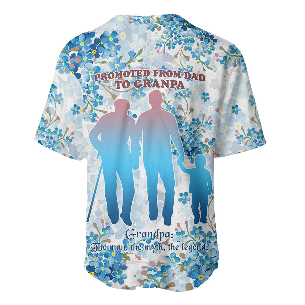 Promoted To Grandparents Baseball Jersey Family Generations Blue Floral Silhouette Art
