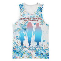 Promoted To Grandparents Basketball Jersey Family Generations Blue Floral Silhouette Art