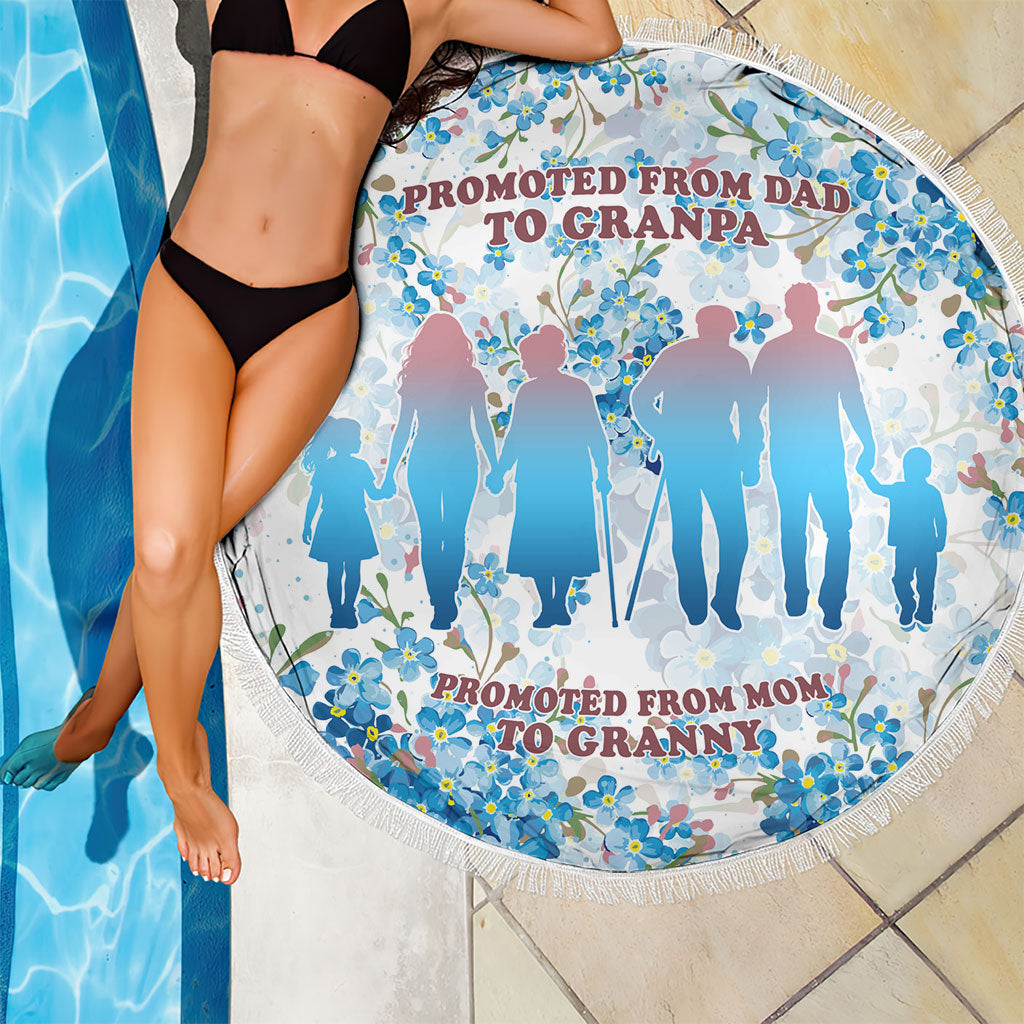 Promoted To Grandparents Beach Blanket Family Generations Blue Floral Silhouette Art