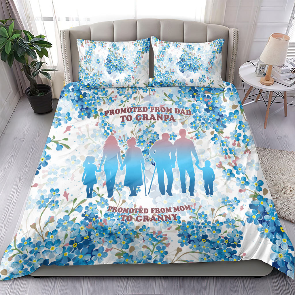Promoted To Grandparents Bedding Set Family Generations Blue Floral Silhouette Art