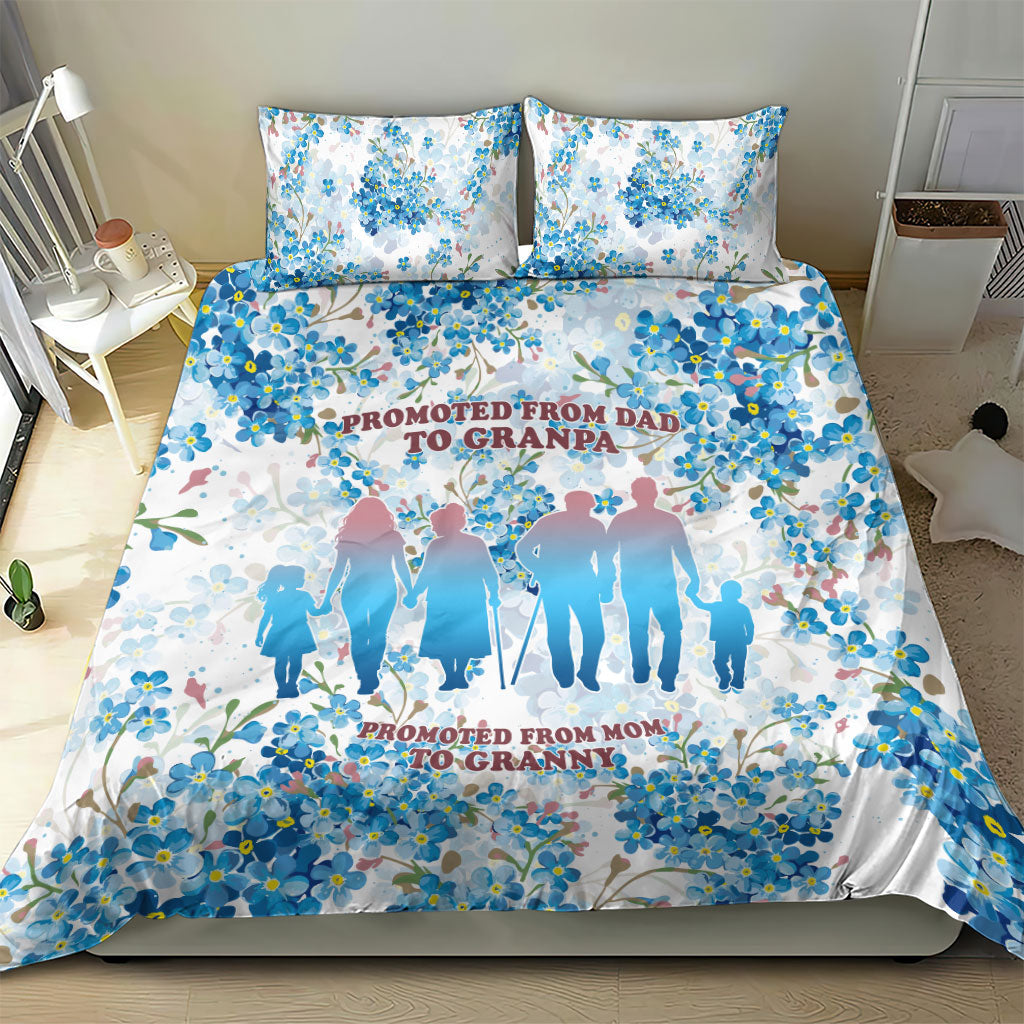 Promoted To Grandparents Bedding Set Family Generations Blue Floral Silhouette Art