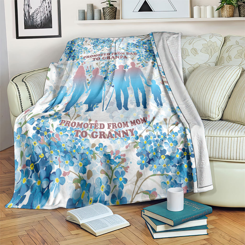 Promoted To Grandparents Blanket Family Generations Blue Floral Silhouette Art