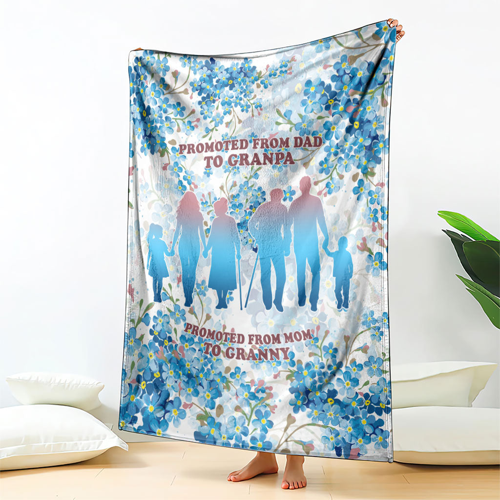 Promoted To Grandparents Blanket Family Generations Blue Floral Silhouette Art