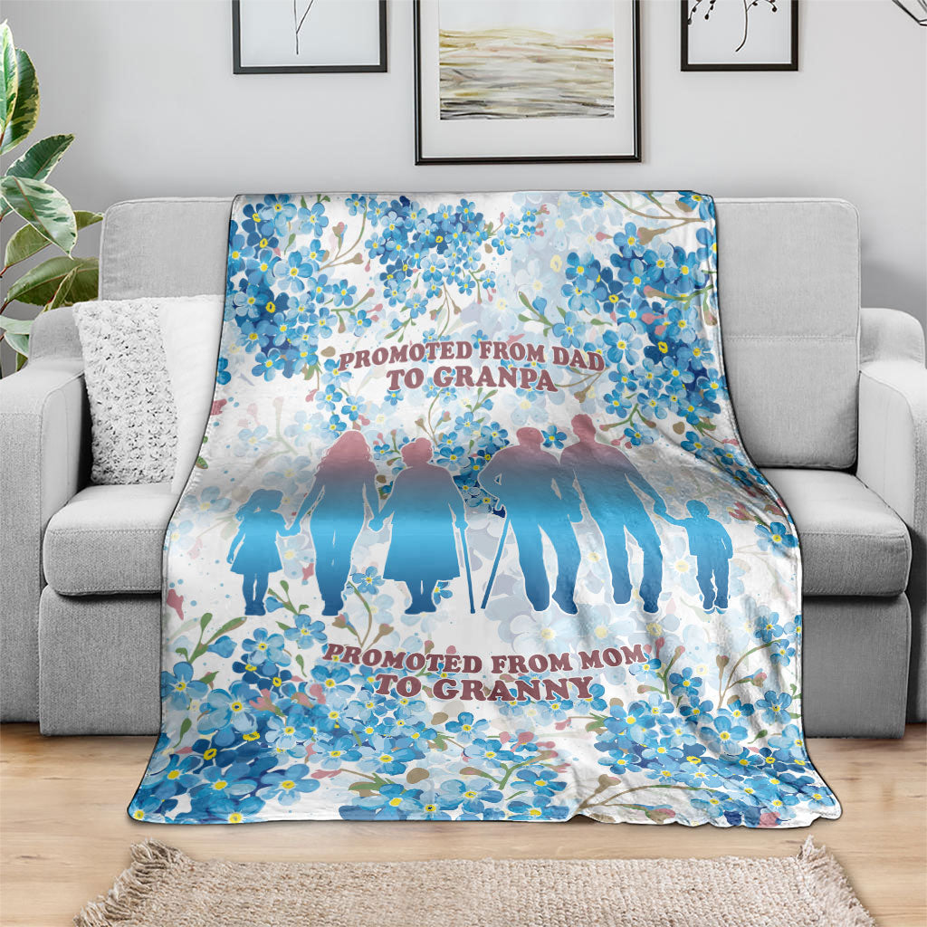Promoted To Grandparents Blanket Family Generations Blue Floral Silhouette Art