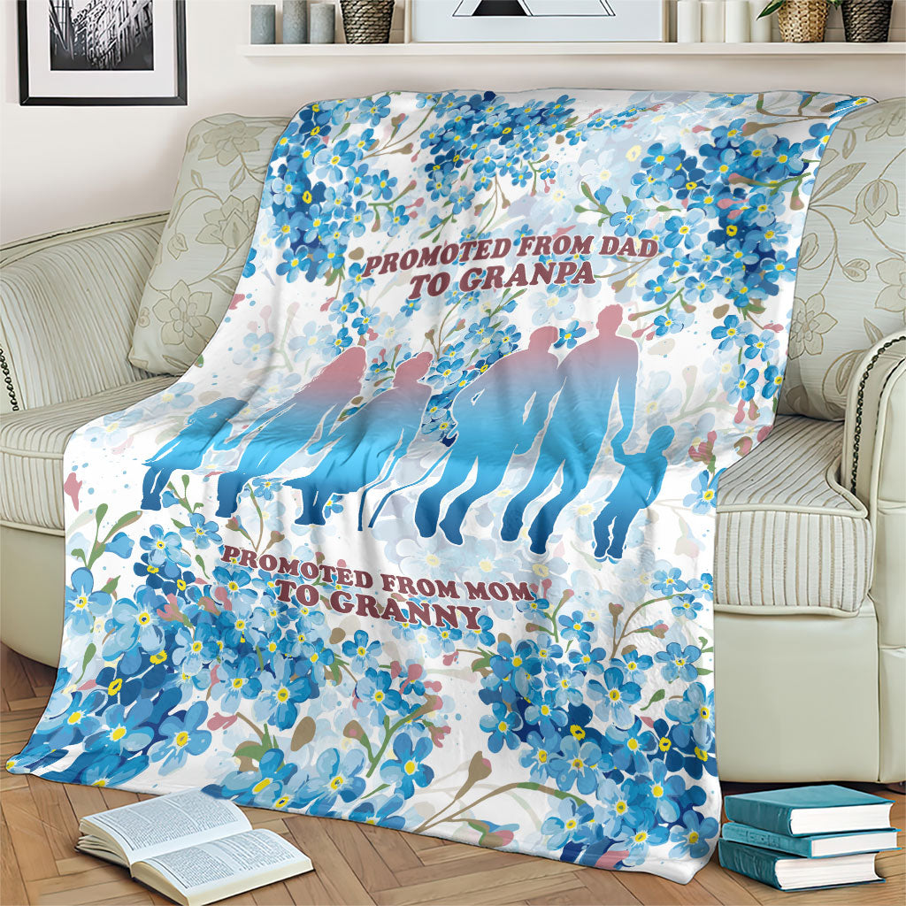 Promoted To Grandparents Blanket Family Generations Blue Floral Silhouette Art