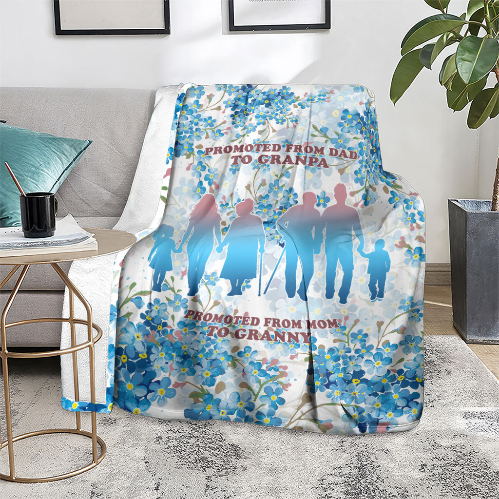 Promoted To Grandparents Blanket Family Generations Blue Floral Silhouette Art