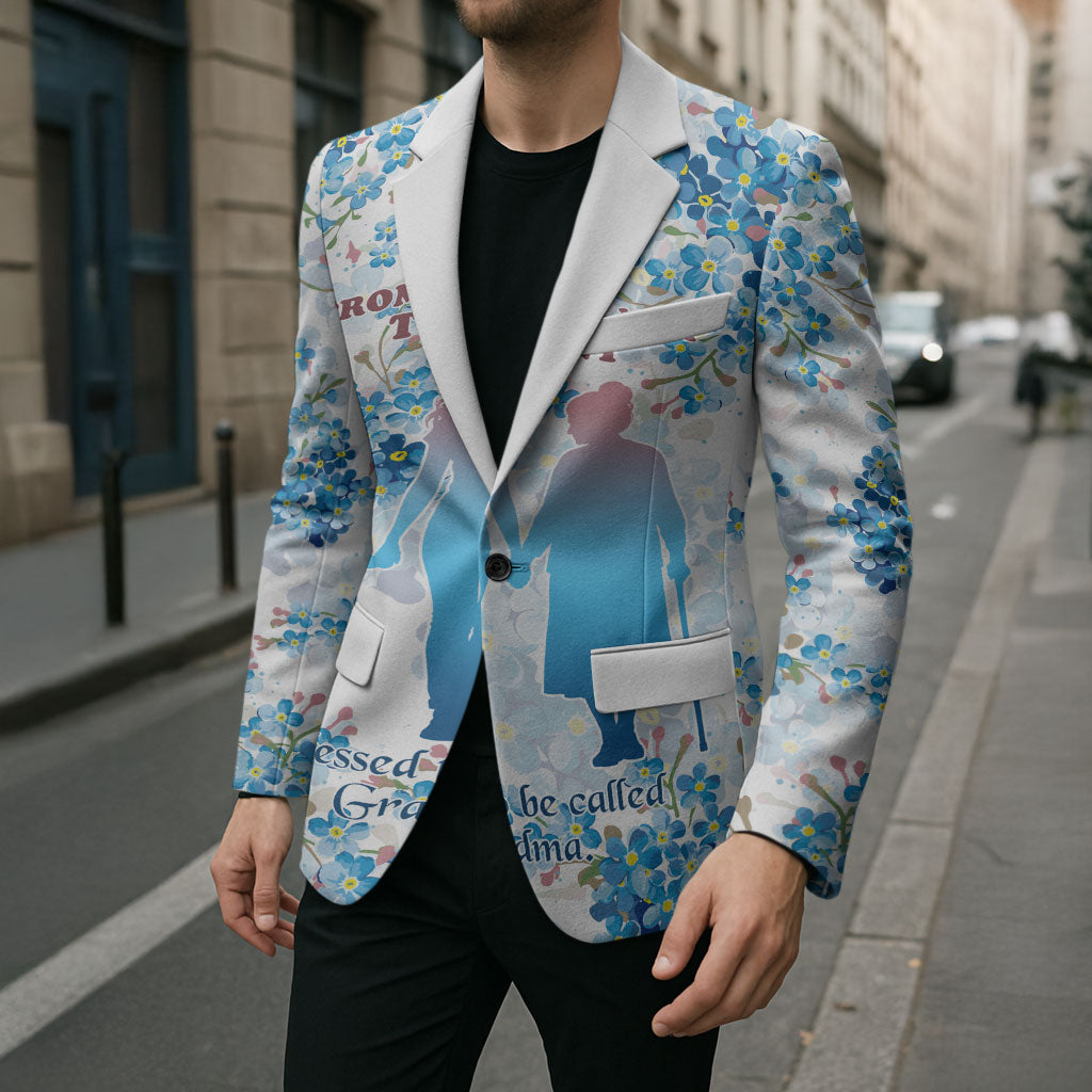 Promoted To Grandparents Blazer Family Generations Blue Floral Silhouette Art