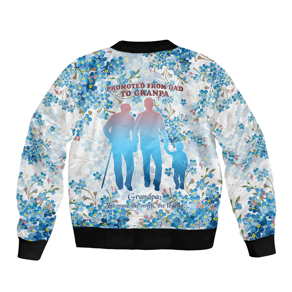 Promoted To Grandparents Bomber Jacket Family Generations Blue Floral Silhouette Art