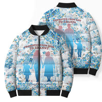 Promoted To Grandparents Bomber Puffer Jacket Family Generations Blue Floral Silhouette Art