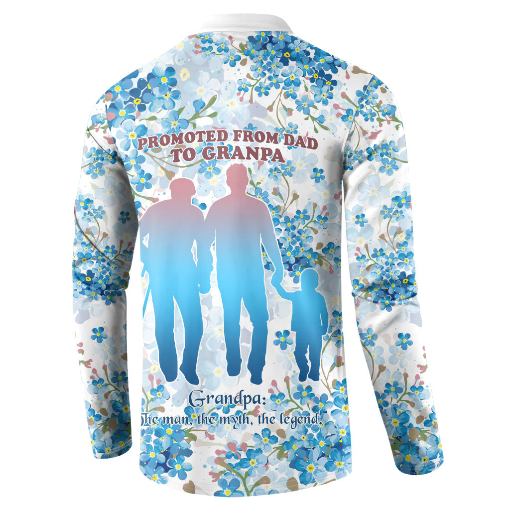Promoted To Grandparents Button Sweatshirt Family Generations Blue Floral Silhouette Art