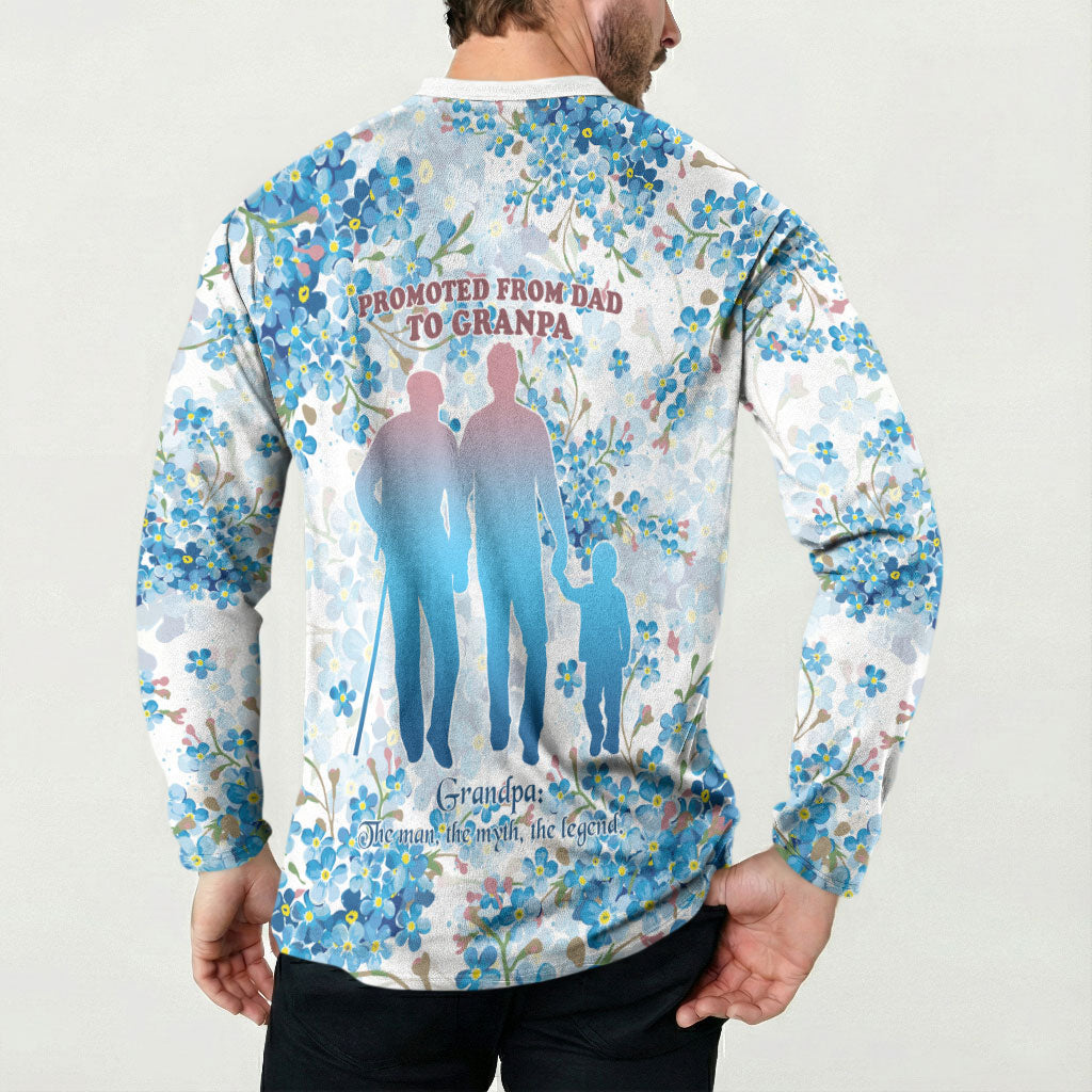 Promoted To Grandparents Button Sweatshirt Family Generations Blue Floral Silhouette Art