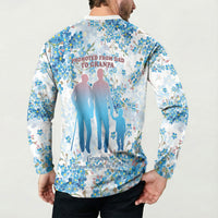 Promoted To Grandparents Button Sweatshirt Family Generations Blue Floral Silhouette Art