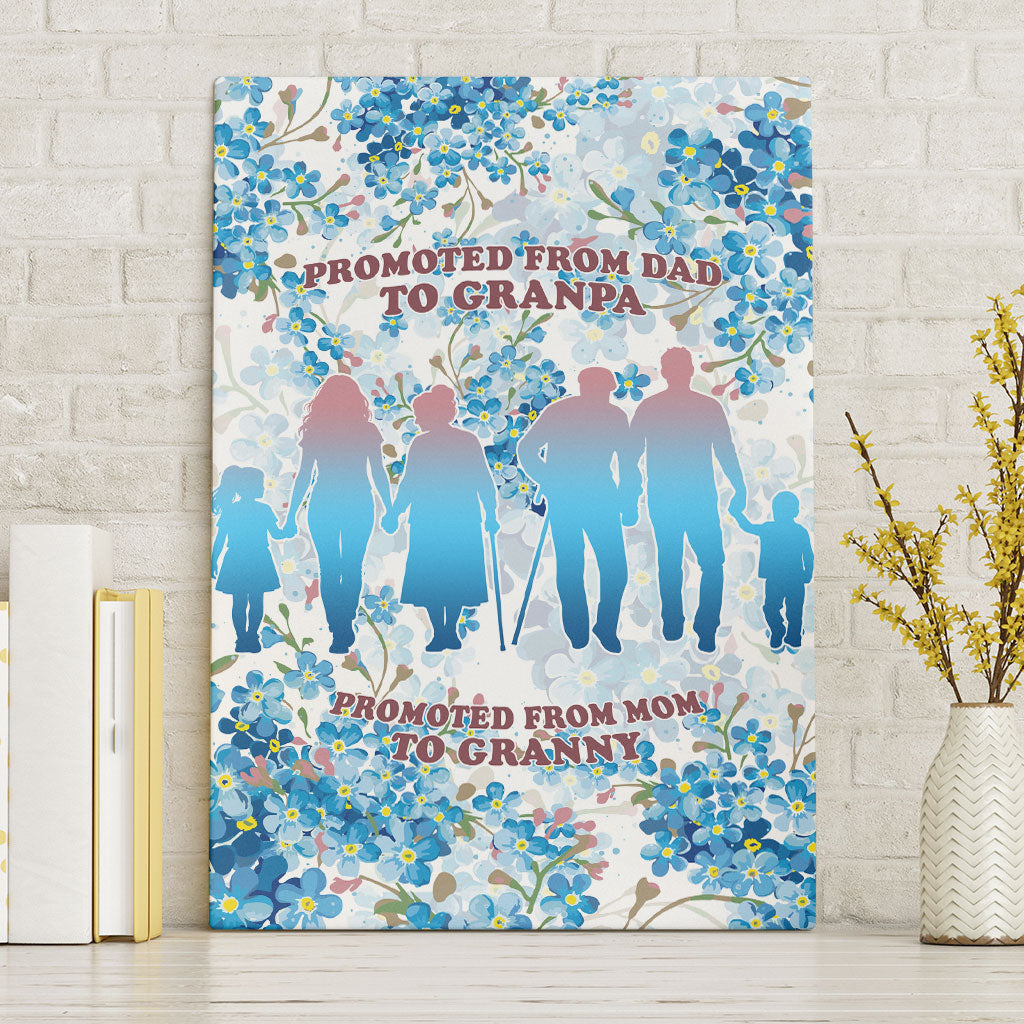 Promoted To Grandparents Canvas Wall Art Family Generations Blue Floral Silhouette Art