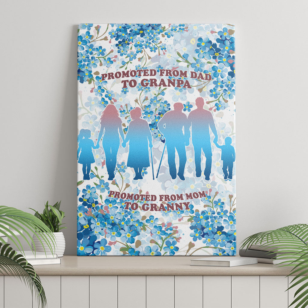 Promoted To Grandparents Canvas Wall Art Family Generations Blue Floral Silhouette Art
