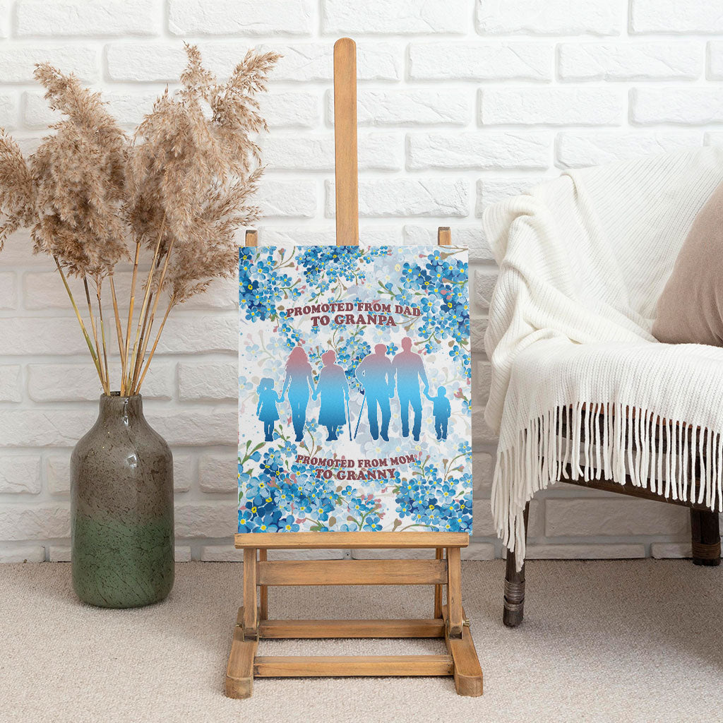 Promoted To Grandparents Canvas Wall Art Family Generations Blue Floral Silhouette Art