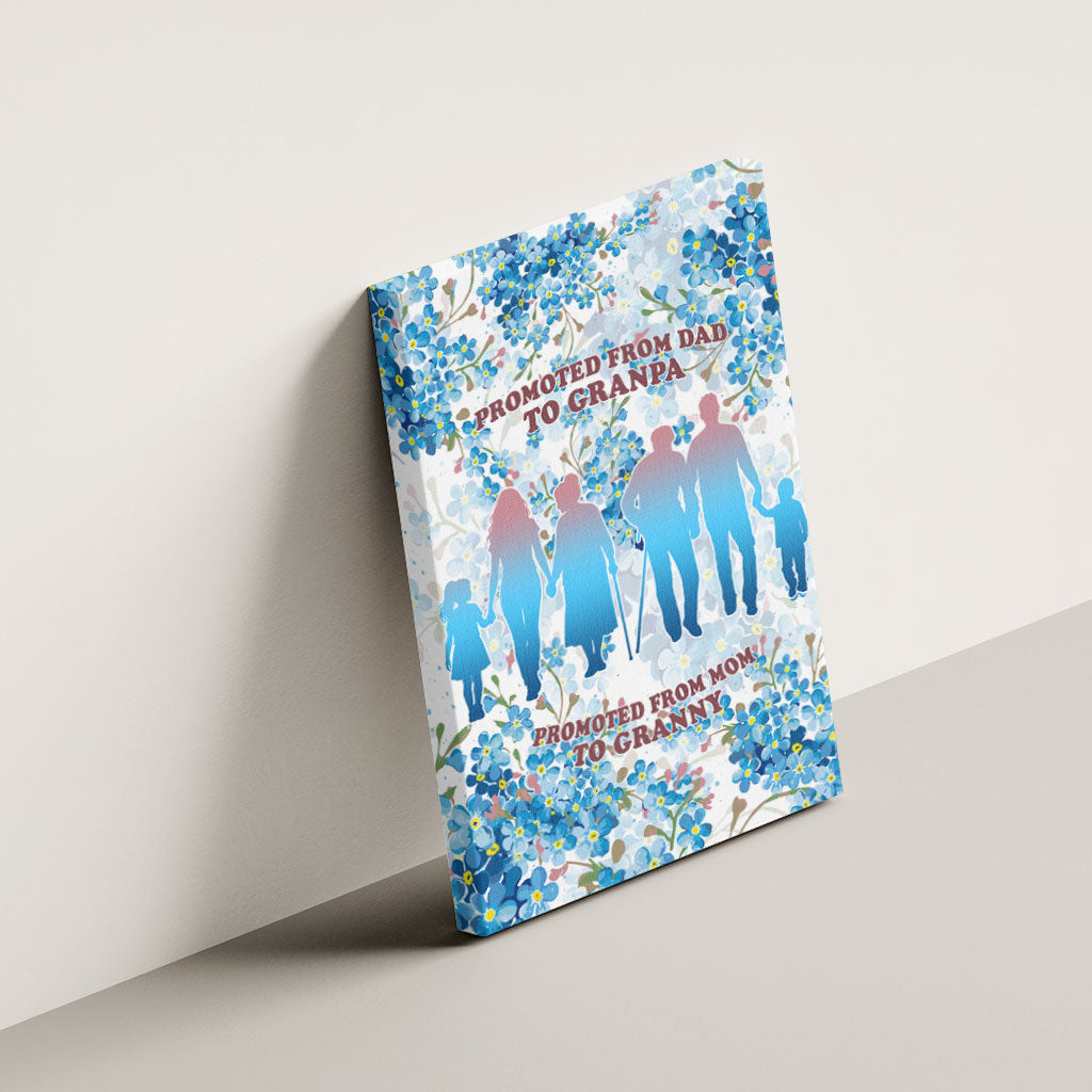 Promoted To Grandparents Canvas Wall Art Family Generations Blue Floral Silhouette Art