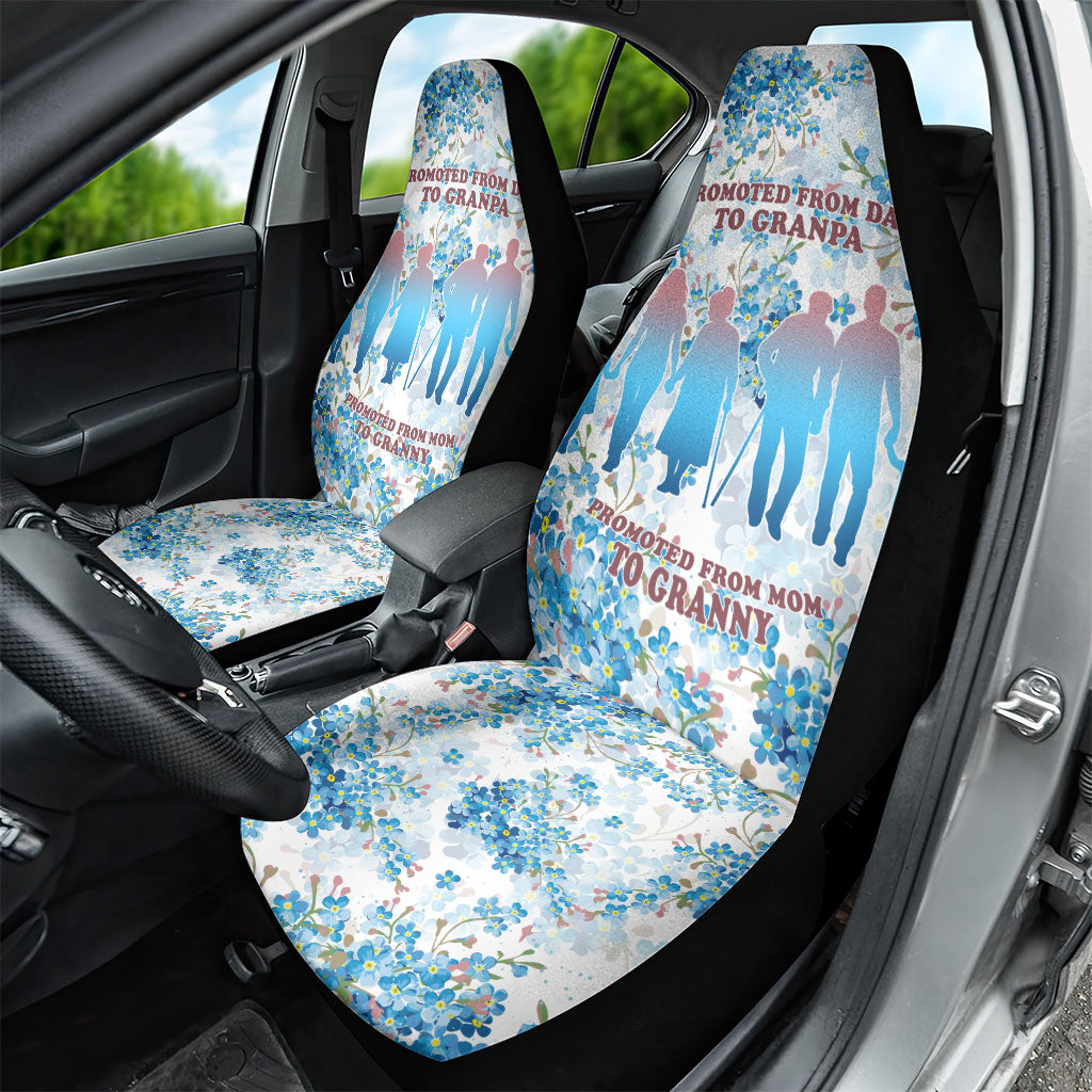 Promoted To Grandparents Car Seat Cover Family Generations Blue Floral Silhouette Art
