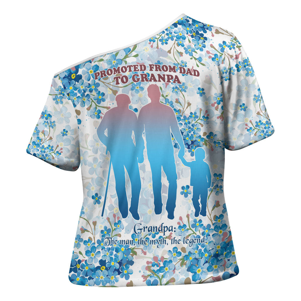 Promoted To Grandparents Cross Shoulder Shirt Family Generations Blue Floral Silhouette Art