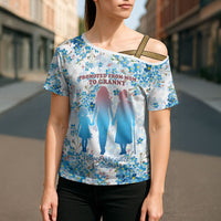 Promoted To Grandparents Cross Shoulder Shirt Family Generations Blue Floral Silhouette Art
