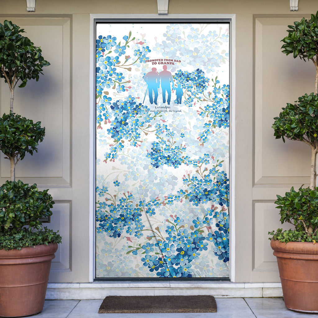 Promoted To Grandparents Door Cover Family Generations Blue Floral Silhouette Art