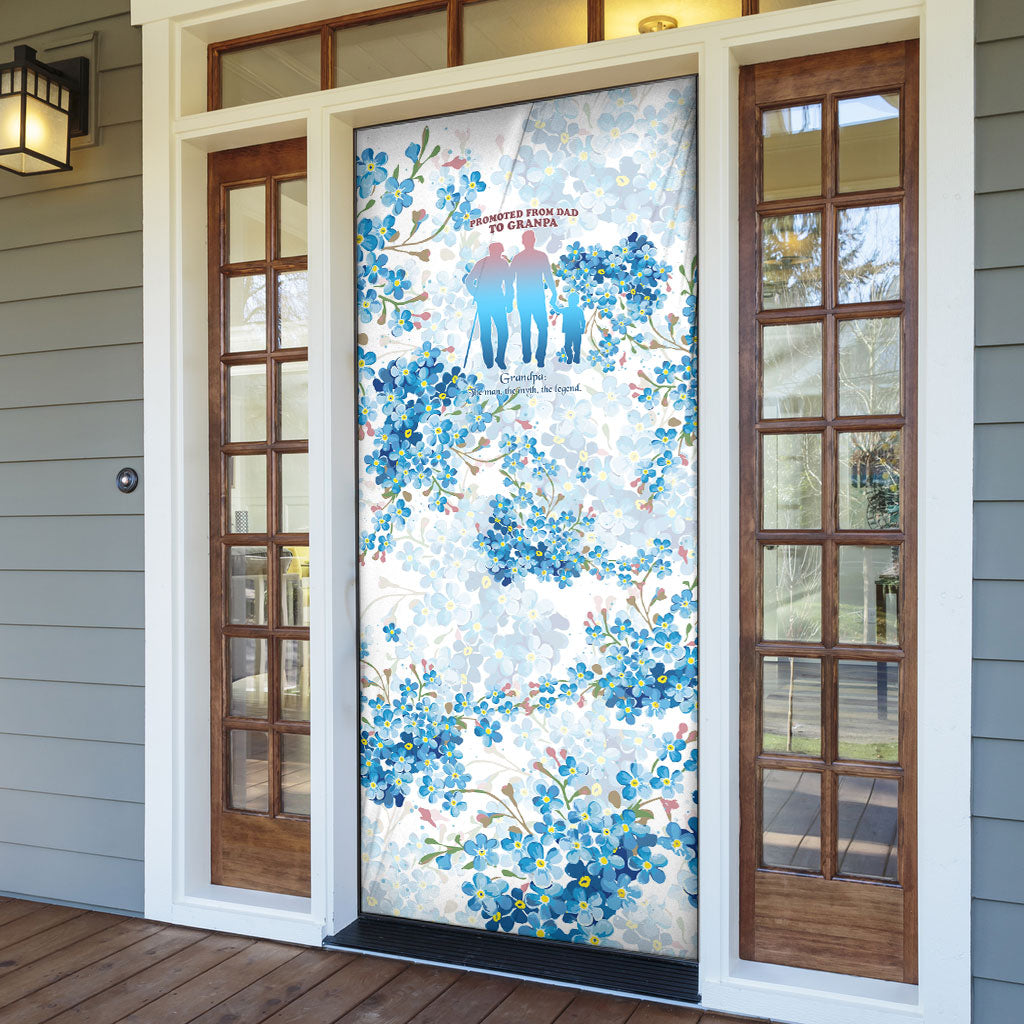 Promoted To Grandparents Door Cover Family Generations Blue Floral Silhouette Art