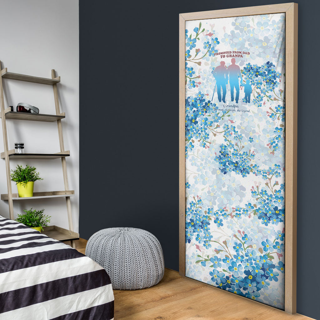 Promoted To Grandparents Door Cover Family Generations Blue Floral Silhouette Art