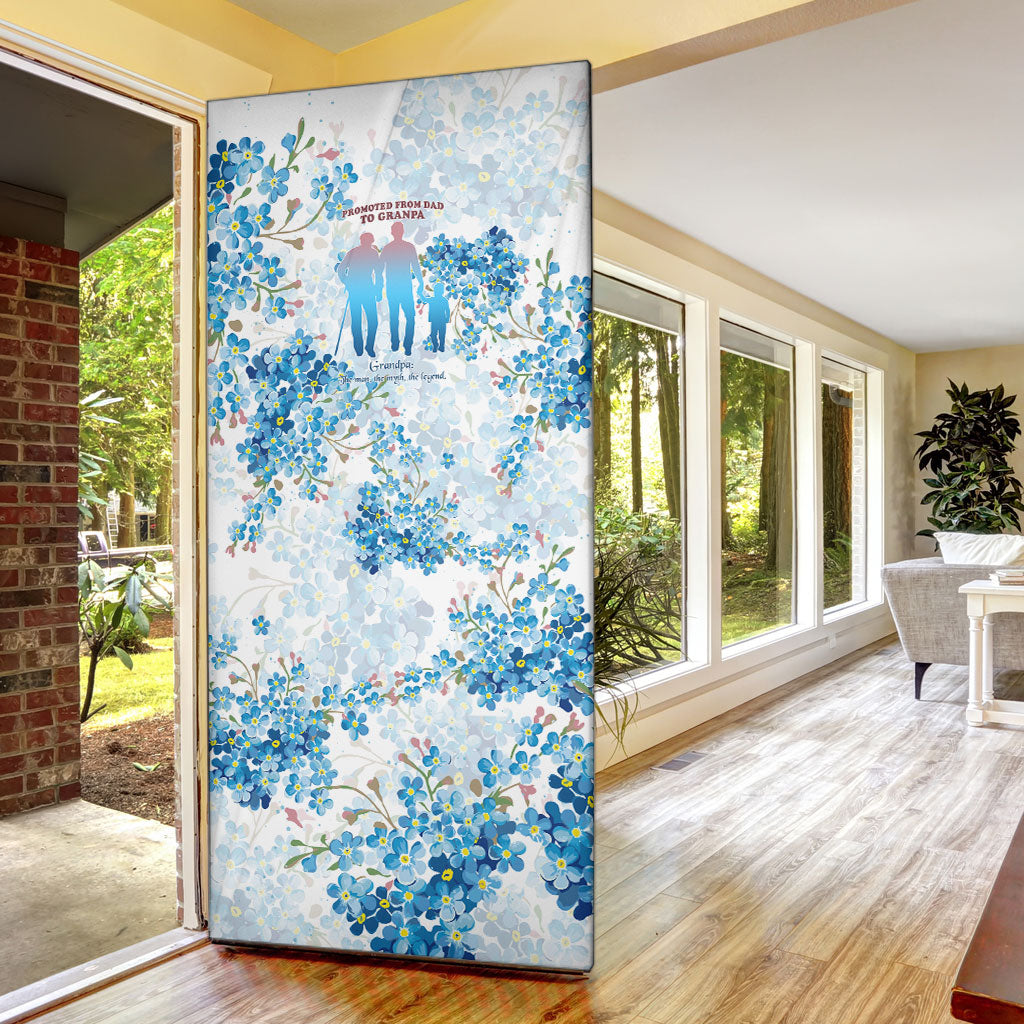 Promoted To Grandparents Door Cover Family Generations Blue Floral Silhouette Art