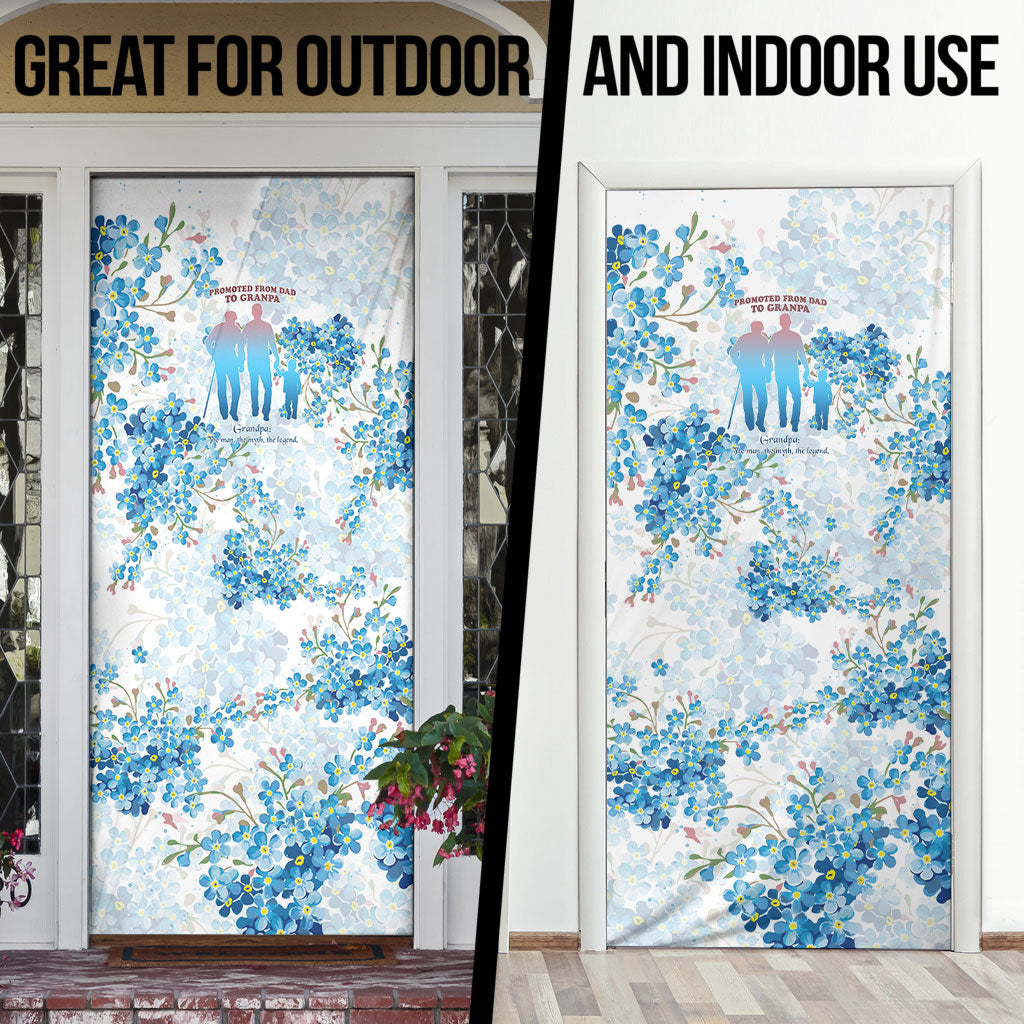 Promoted To Grandparents Door Cover Family Generations Blue Floral Silhouette Art