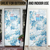 Promoted To Grandparents Door Cover Family Generations Blue Floral Silhouette Art