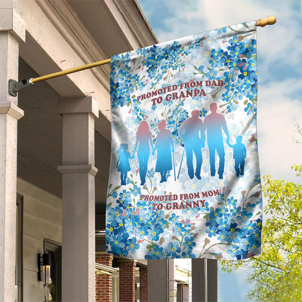 Promoted To Grandparents Garden Flag Family Generations Blue Floral Silhouette Art
