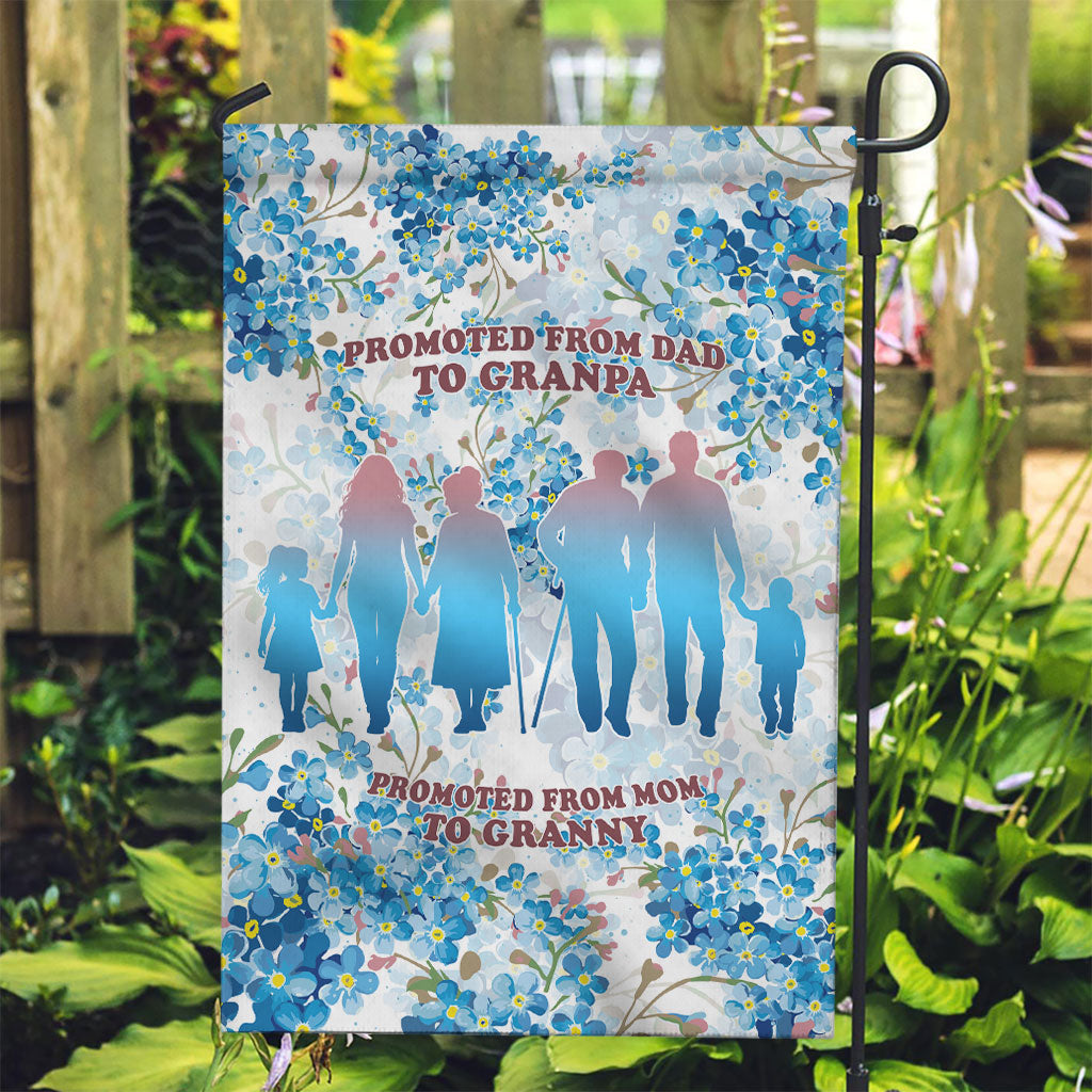 Promoted To Grandparents Garden Flag Family Generations Blue Floral Silhouette Art
