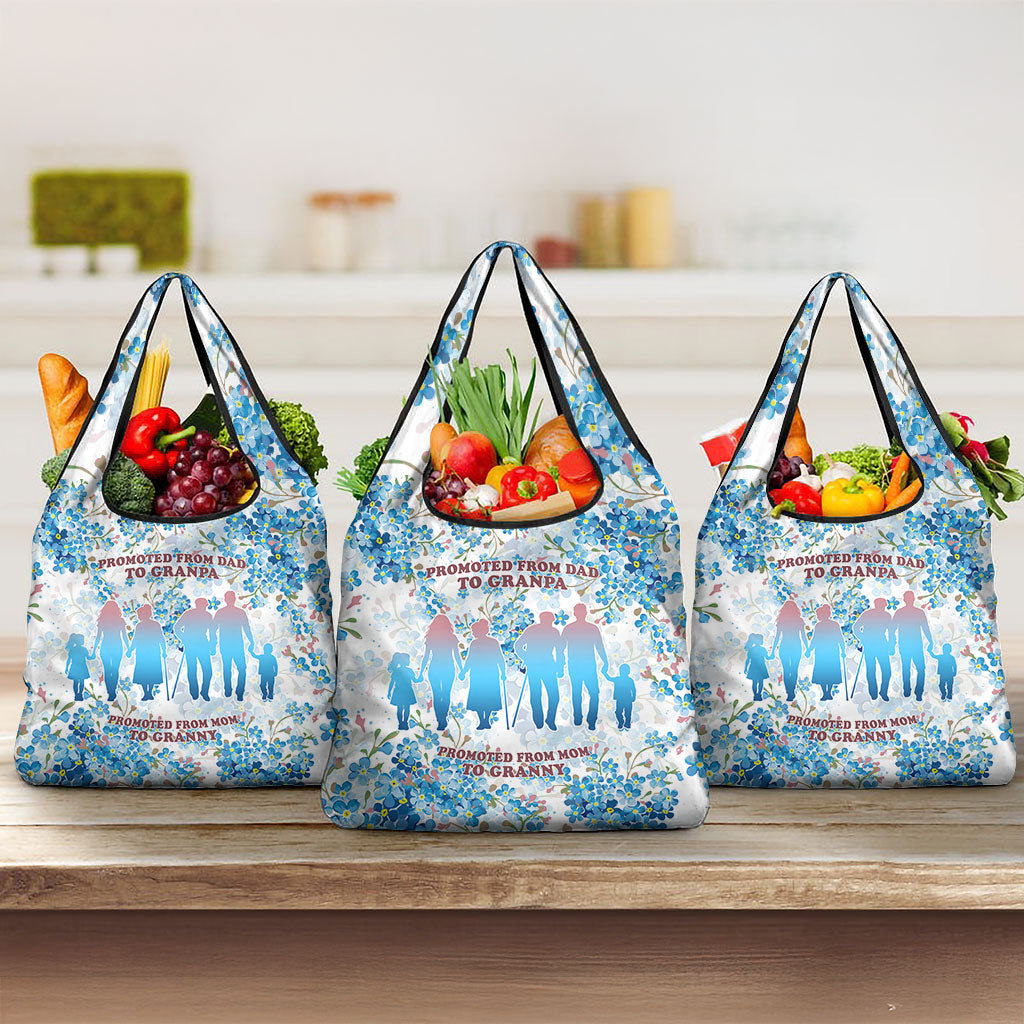 Promoted To Grandparents Grocery Bag Family Generations Blue Floral Silhouette Art