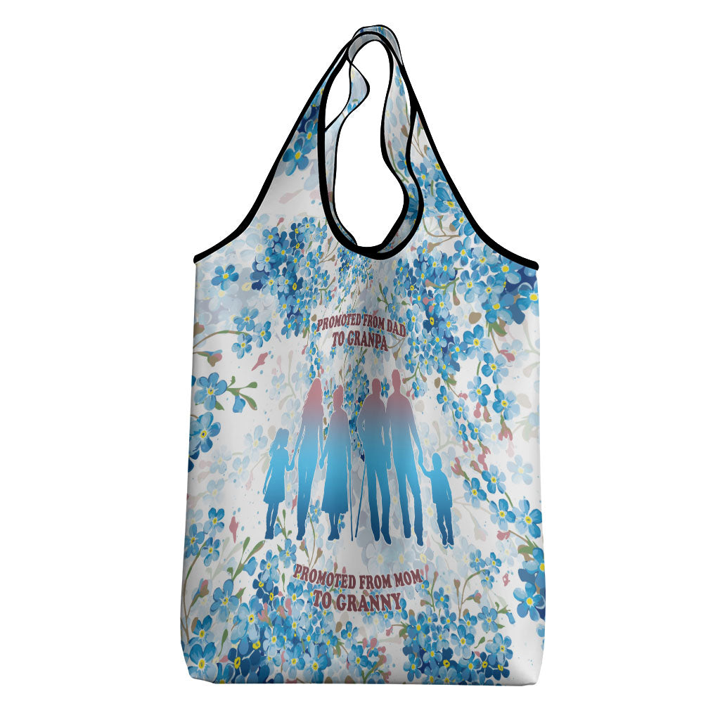 Promoted To Grandparents Grocery Bag Family Generations Blue Floral Silhouette Art