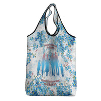 Promoted To Grandparents Grocery Bag Family Generations Blue Floral Silhouette Art