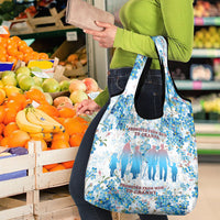 Promoted To Grandparents Grocery Bag Family Generations Blue Floral Silhouette Art