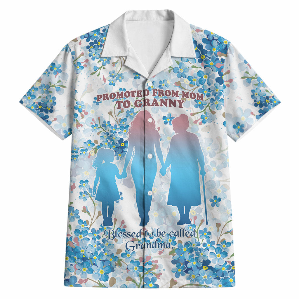 Promoted To Grandparents Hawaiian Shirt Family Generations Blue Floral Silhouette Art