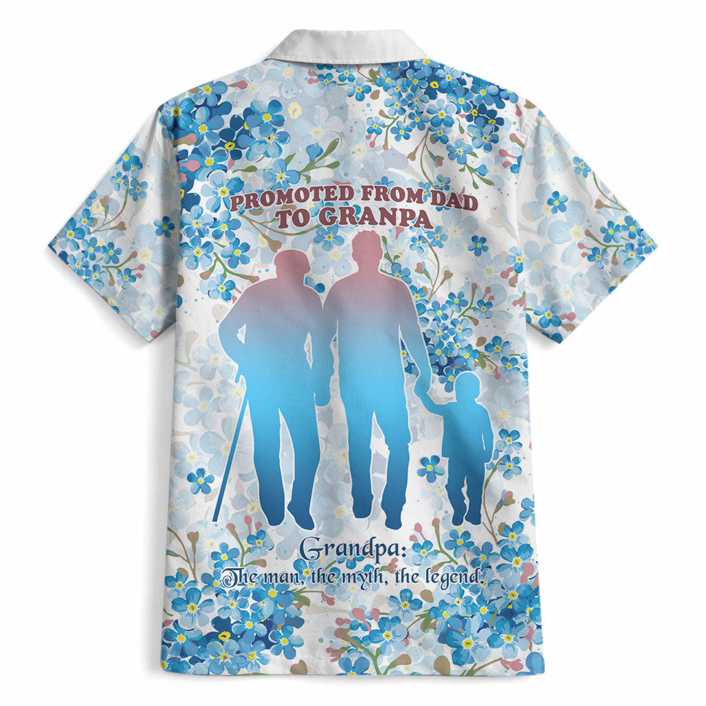 Promoted To Grandparents Hawaiian Shirt Family Generations Blue Floral Silhouette Art