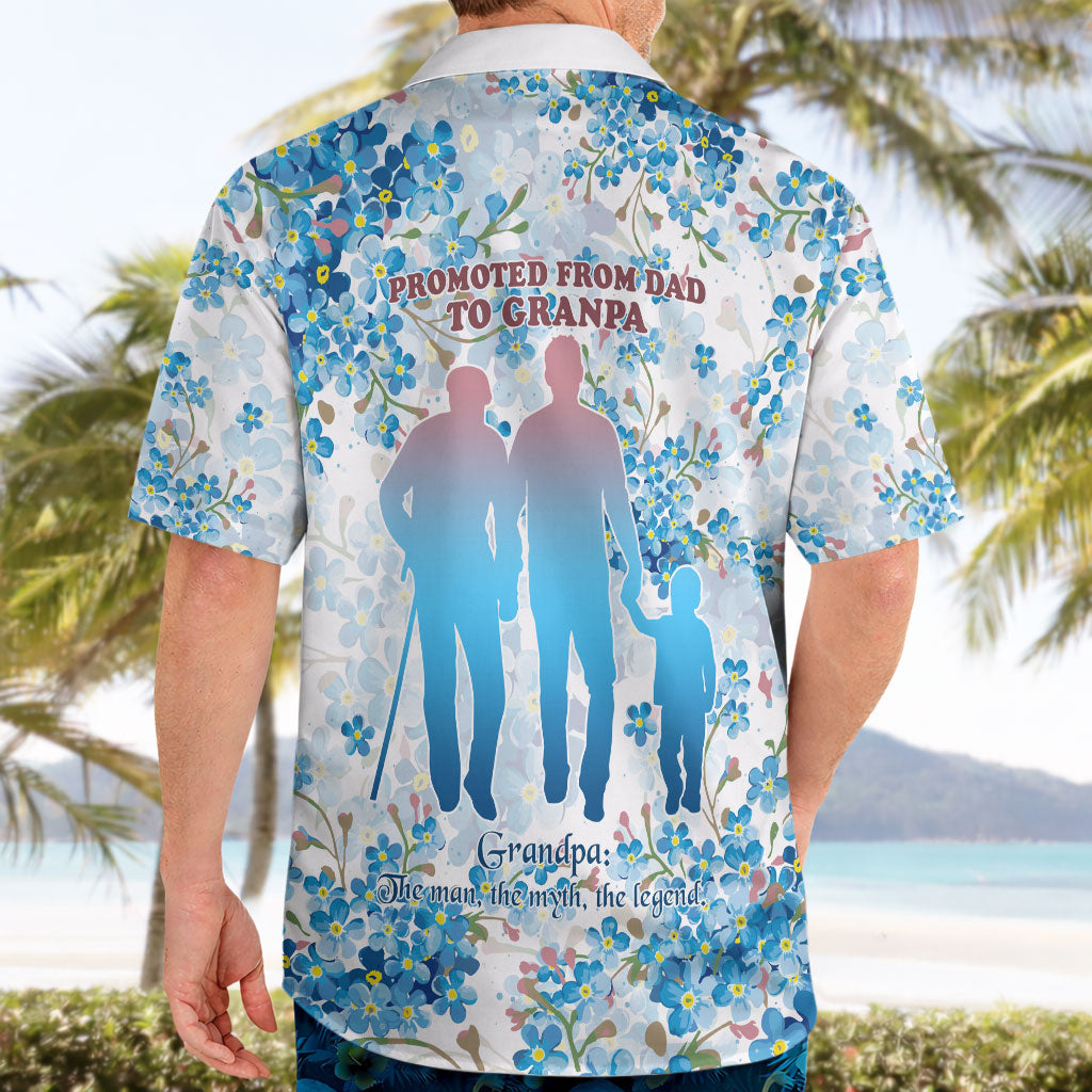 Promoted To Grandparents Hawaiian Shirt Family Generations Blue Floral Silhouette Art