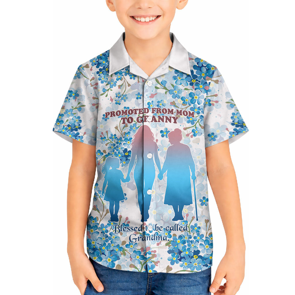 Promoted To Grandparents Hawaiian Shirt Family Generations Blue Floral Silhouette Art
