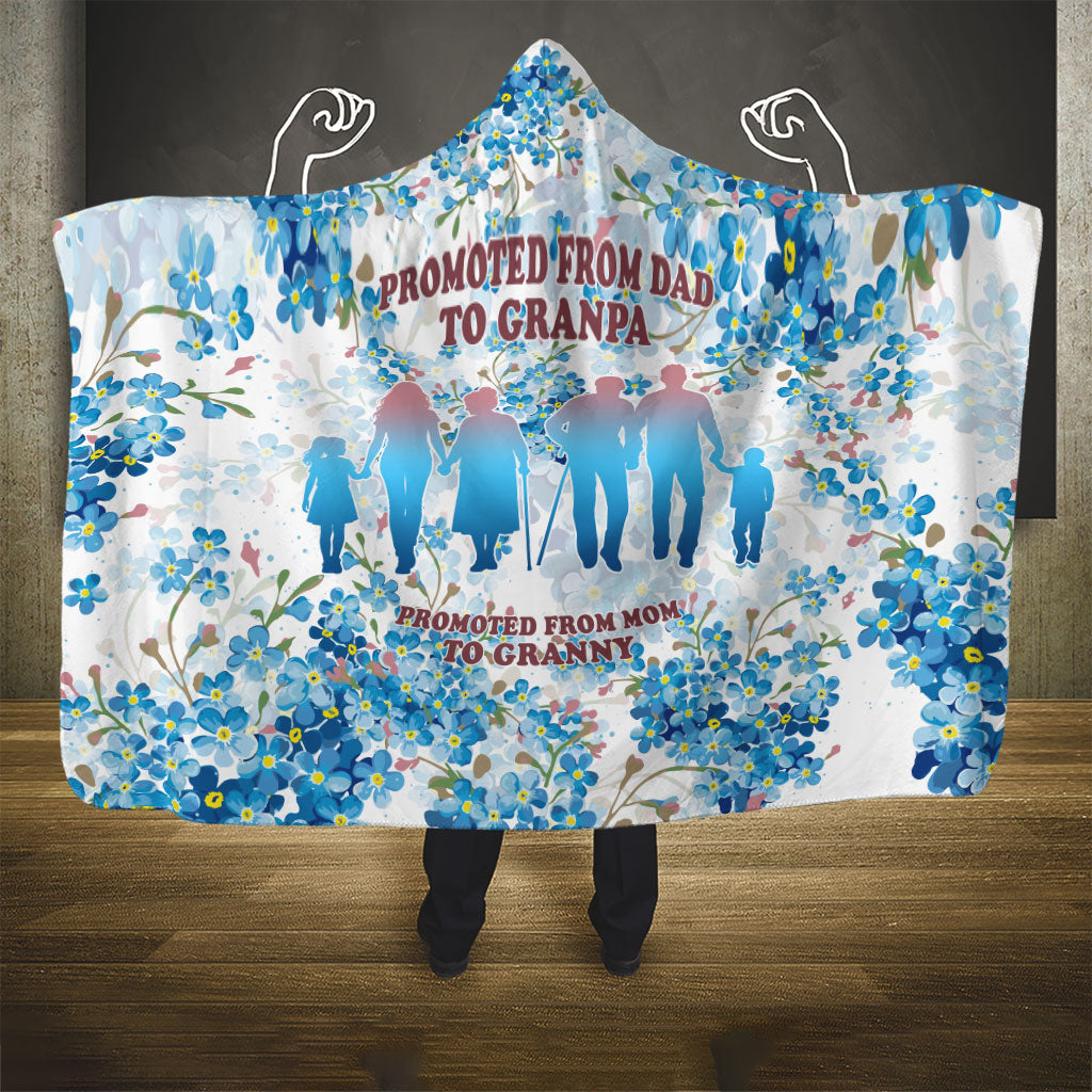 Promoted To Grandparents Hooded Blanket Family Generations Blue Floral Silhouette Art