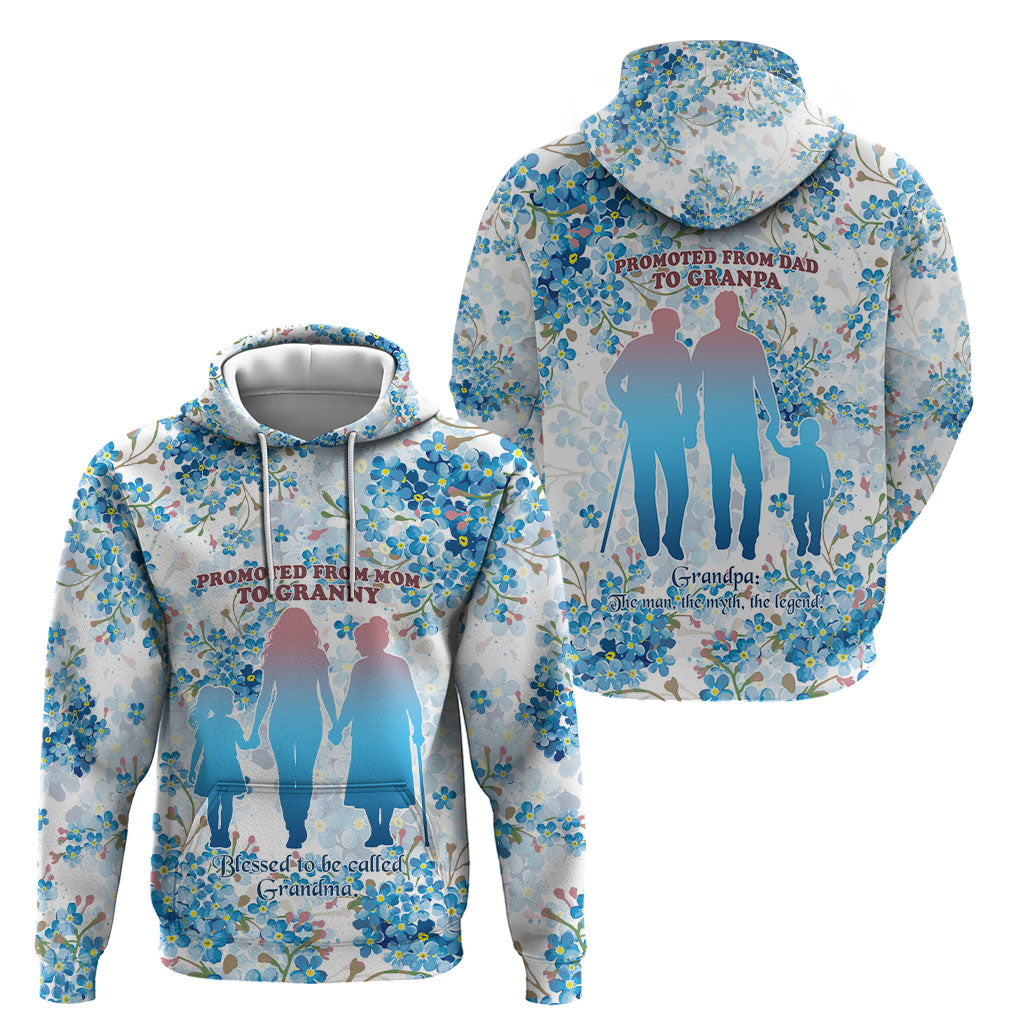 Promoted To Grandparents Hoodie Family Generations Blue Floral Silhouette Art