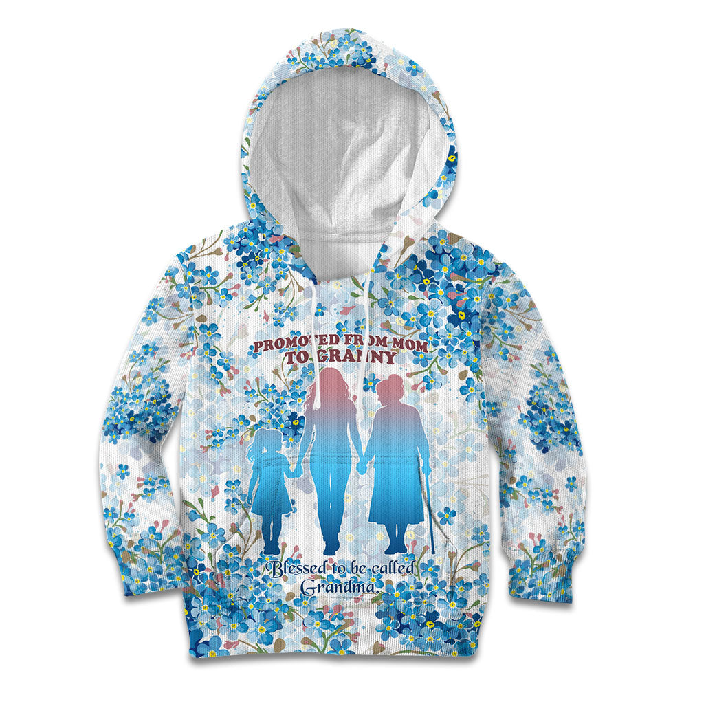 Promoted To Grandparents Kid Hoodie Family Generations Blue Floral Silhouette Art