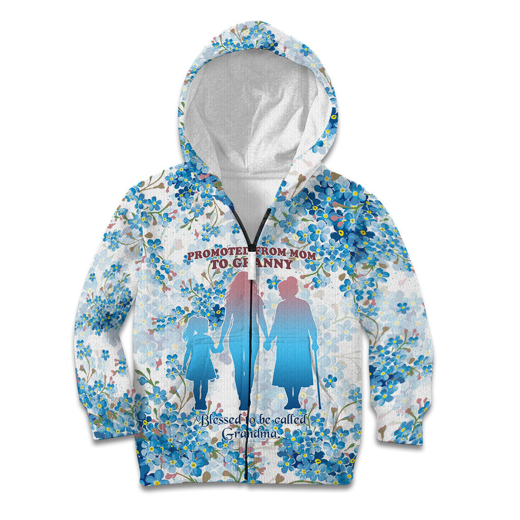Promoted To Grandparents Kid Hoodie Family Generations Blue Floral Silhouette Art