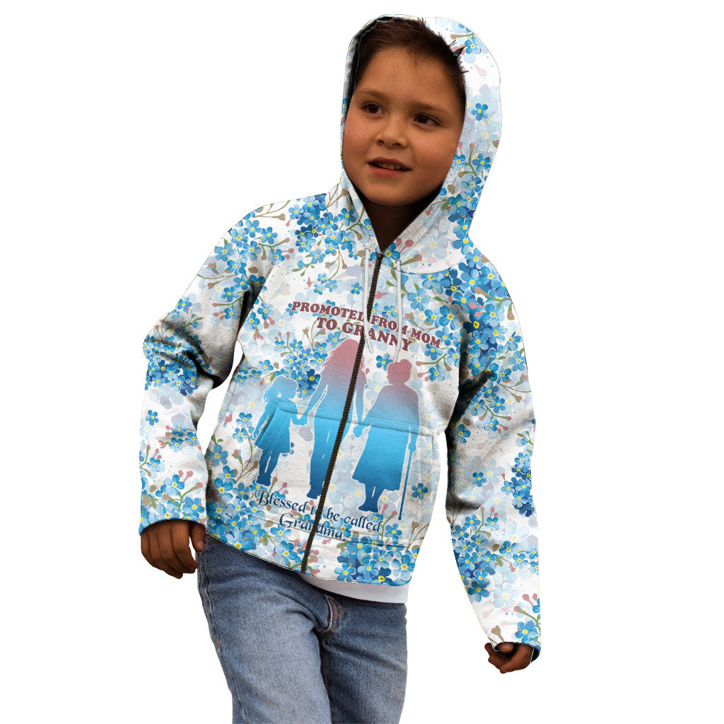 Promoted To Grandparents Kid Hoodie Family Generations Blue Floral Silhouette Art