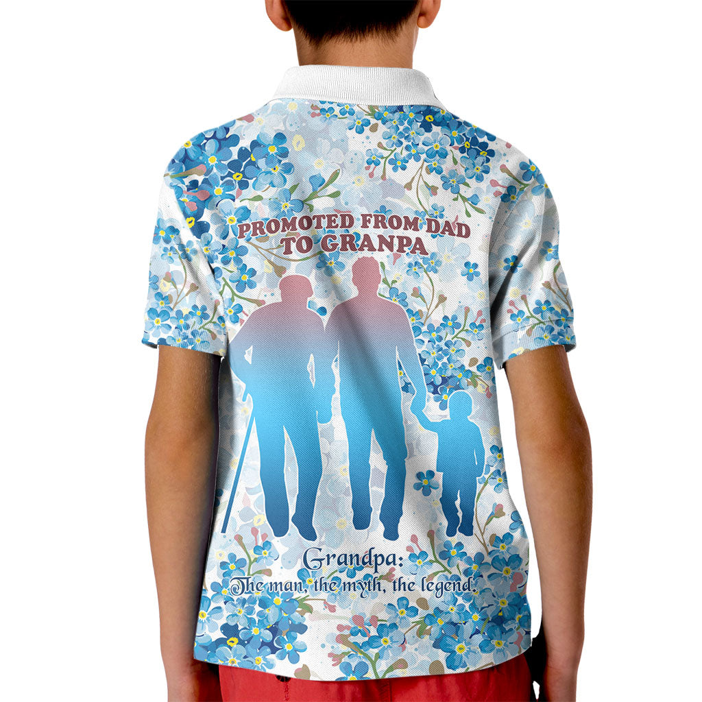 Promoted To Grandparents Kid Polo Shirt Family Generations Blue Floral Silhouette Art