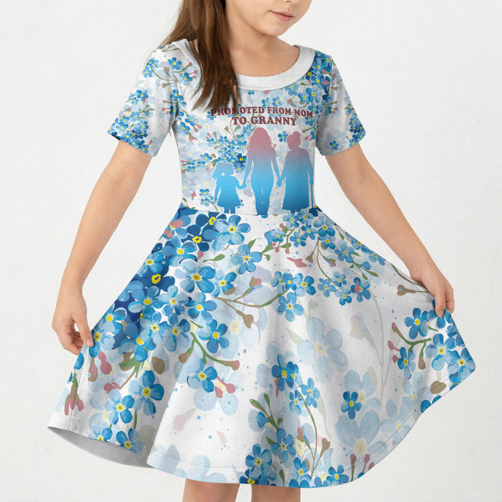 Promoted To Grandparents Kid Short Sleeve Dress Family Generations Blue Floral Silhouette Art