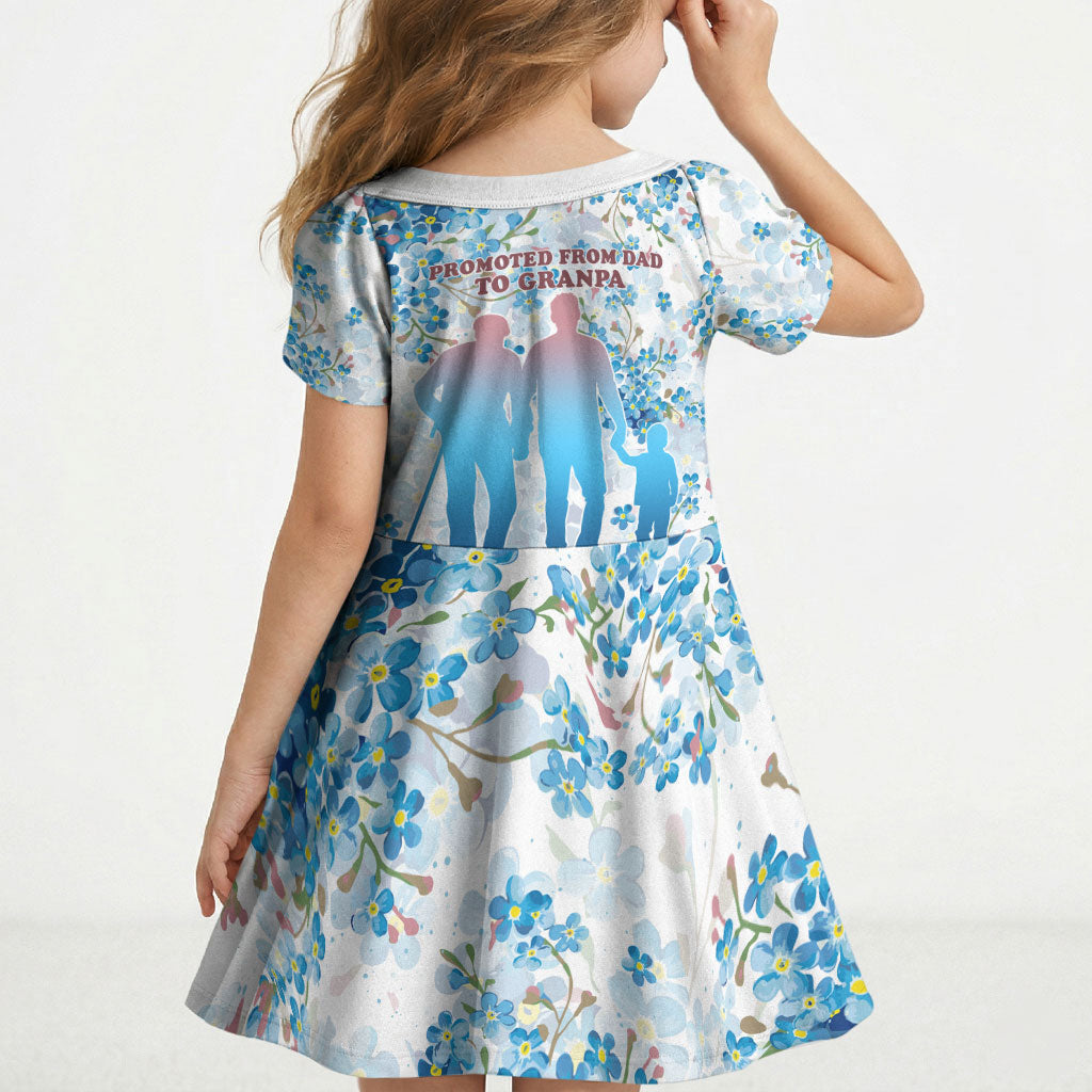 Promoted To Grandparents Kid Short Sleeve Dress Family Generations Blue Floral Silhouette Art