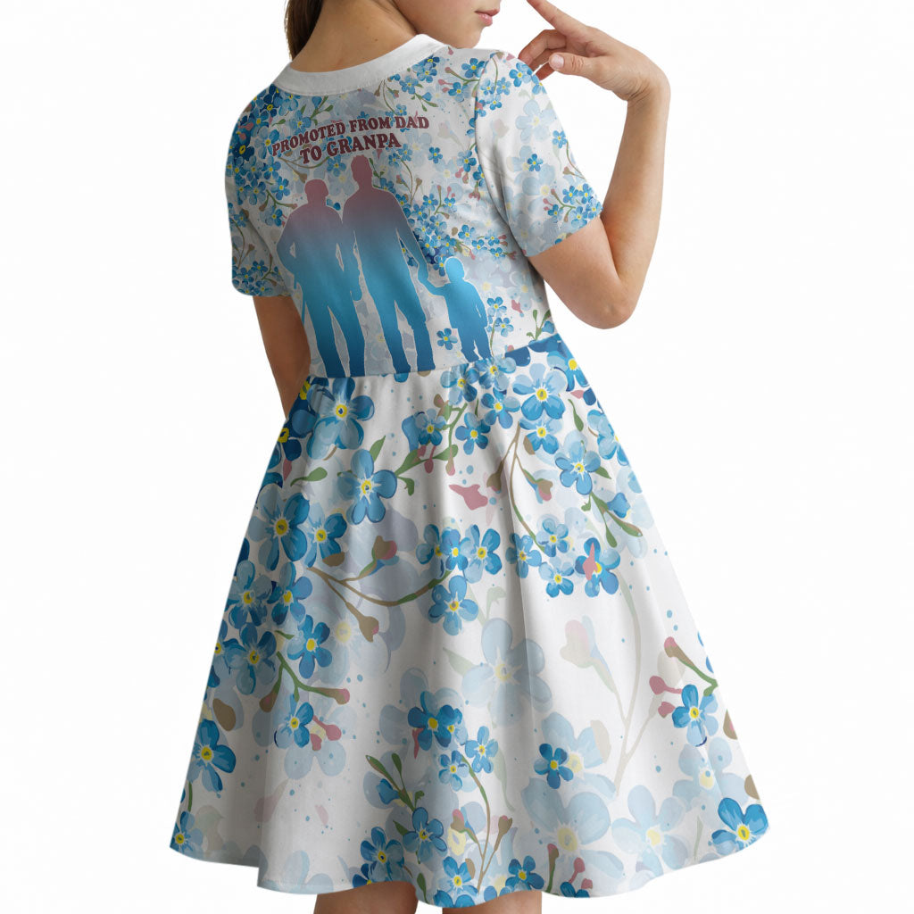 Promoted To Grandparents Kid Short Sleeve Dress Family Generations Blue Floral Silhouette Art