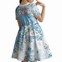 Promoted To Grandparents Kid Short Sleeve Dress Family Generations Blue Floral Silhouette Art